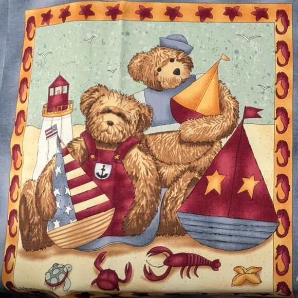 Quilt Cotton Fabric Panel: Bears "Down by the Sea" 31x29" - Picture 2 of 6
